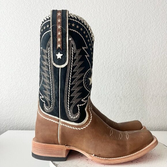 Lane RODEO HOUSTON Mens Cowboy Boots 9.5 Brown Leather Western Blunt Toe - Picture 2 of 14